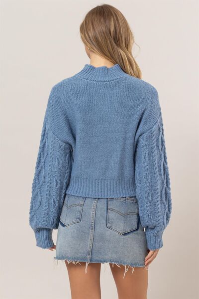 Cable-Knit Mock Neck Dropped Shoulder Sweater Trendy Sweaters Outfit Idea for Women | Ro + Ivy