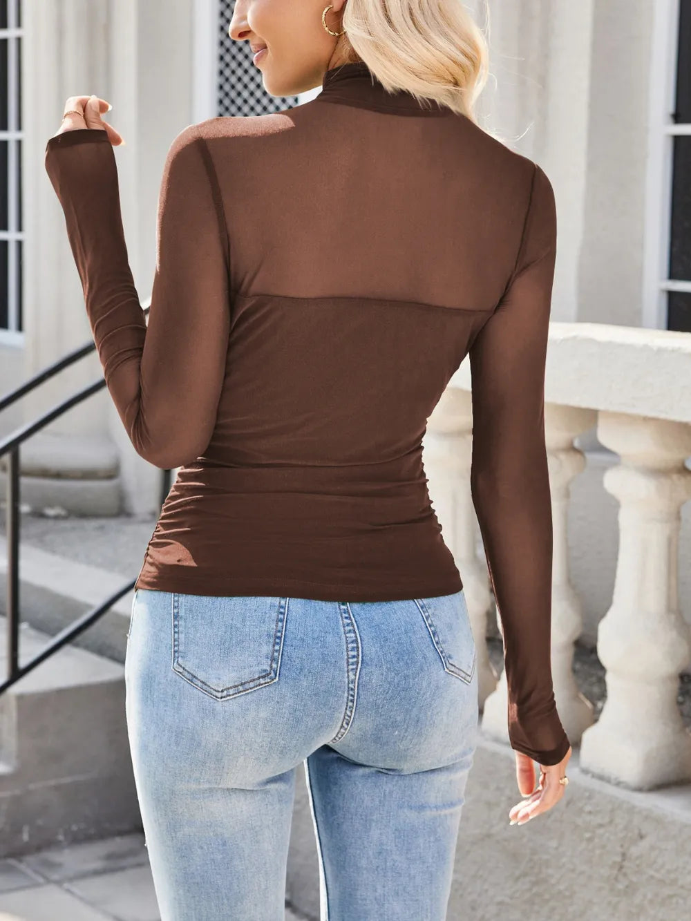 Women's Lightweight Mock Neck Long Sleeve Top - Tops