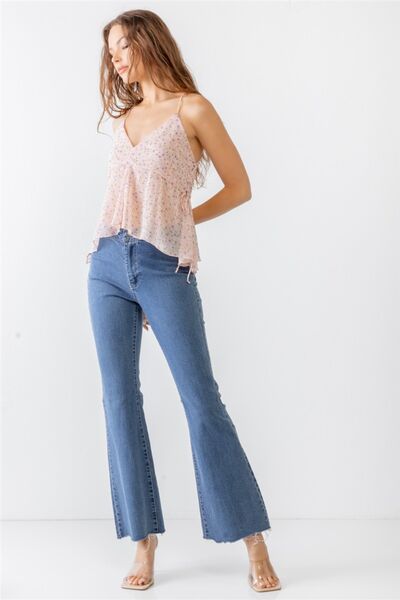 Floral Print V-Neck Criss-Cross Back Flare Cami - Ro + Ivy