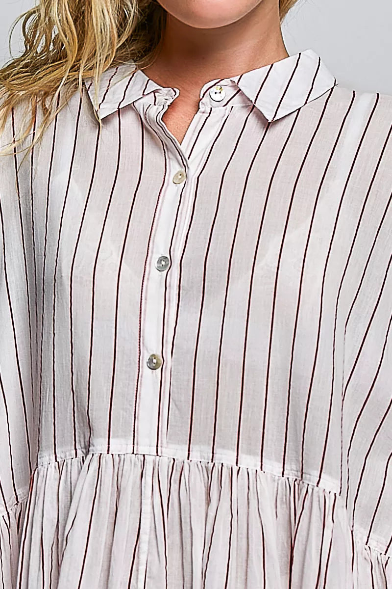 Women's Striped Gathered Waist Shirt Mini Dress - Mini Dresses