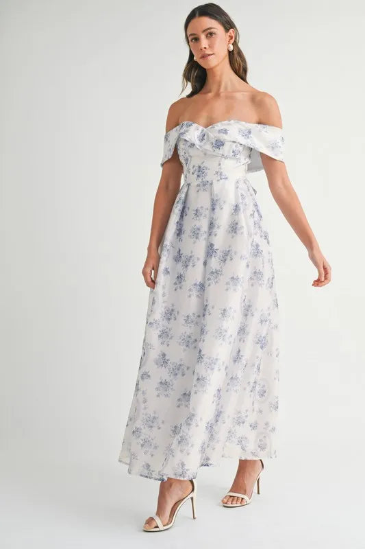 Floral Printed Off Shoulder Maxi Dress – outfit idea for women | Ro + Ivy