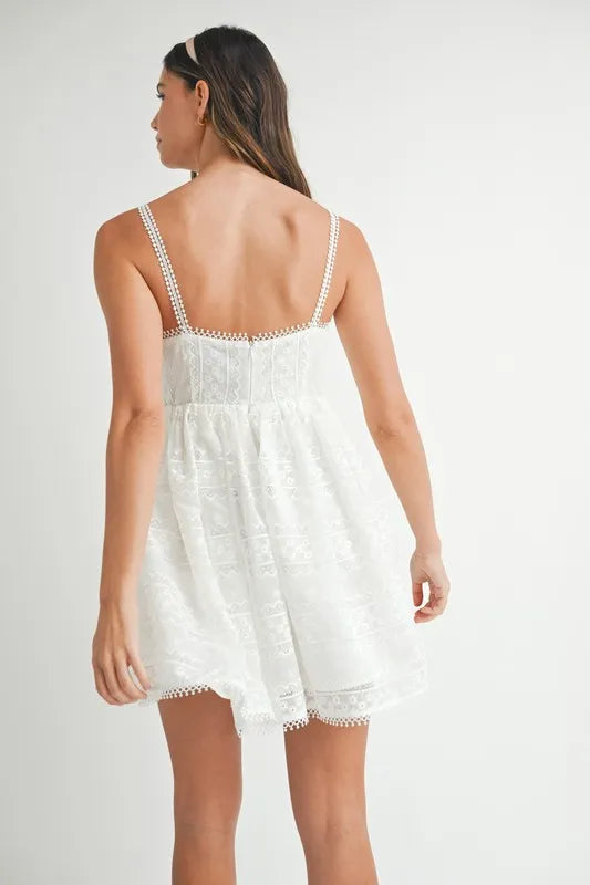 Eyelet Lace Babydoll Mini Cami Dress – outfit idea for women | Ro + Ivy