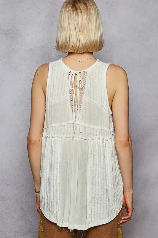 Lace Trim Round Neck Tank Top With Pintuck Detail – outfit idea for women | Ro + Ivy