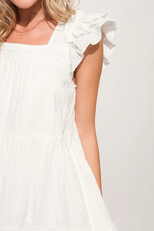 Origami Pleating Ruffled Sleeve Tiered Mini Dress – outfit idea for women | Ro + Ivy