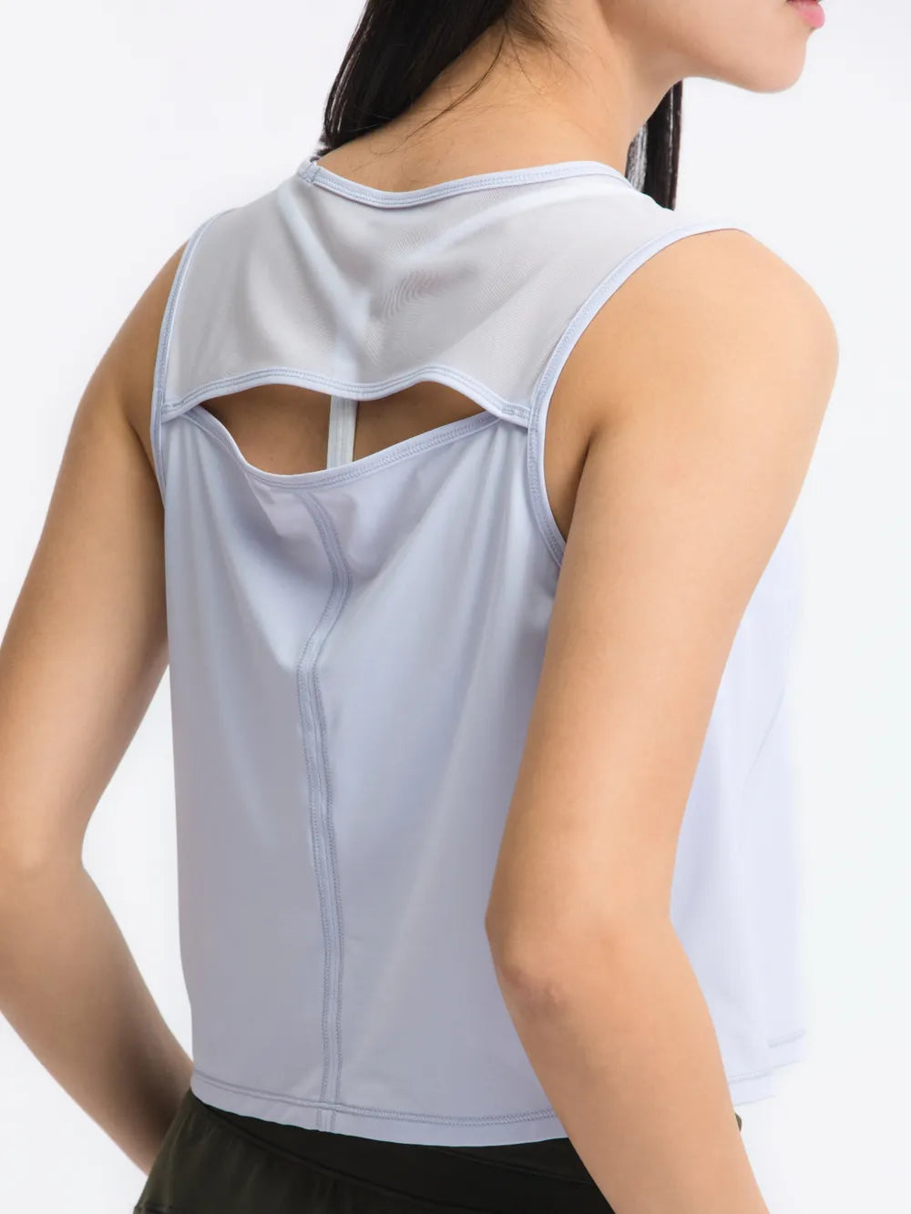 Open Back Slit Round Neck Activewear Tank Top