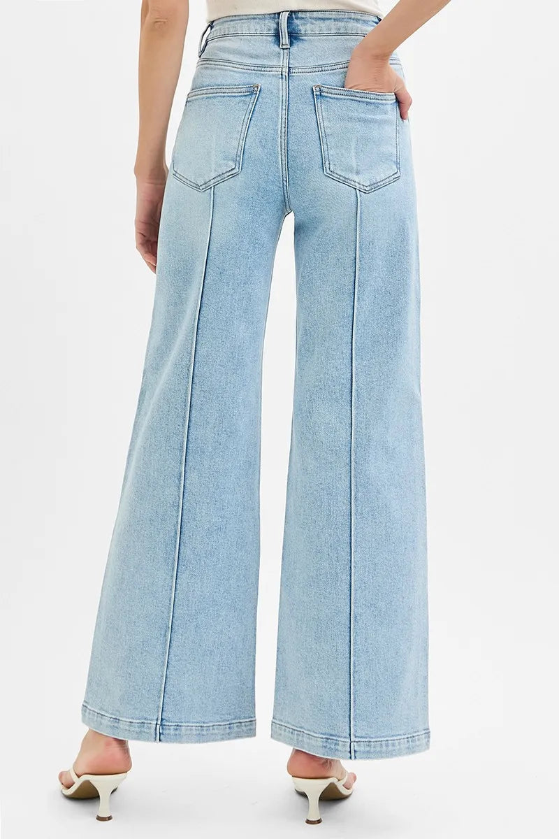 High Waist Pintuck Detailed Wide Leg Jeans – outfit idea for women | Ro + Ivy