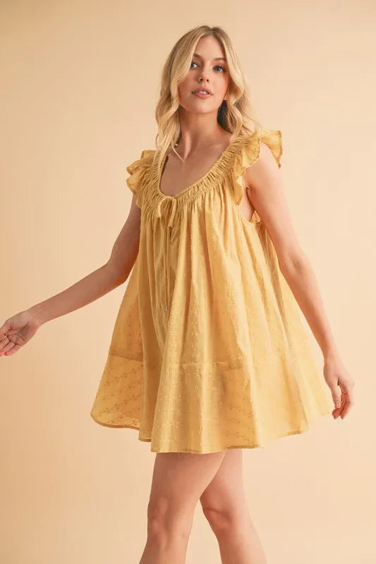 Ruffled Cap Sleeve Cotton Tunic Mini Dress – outfit idea for women | Ro + Ivy