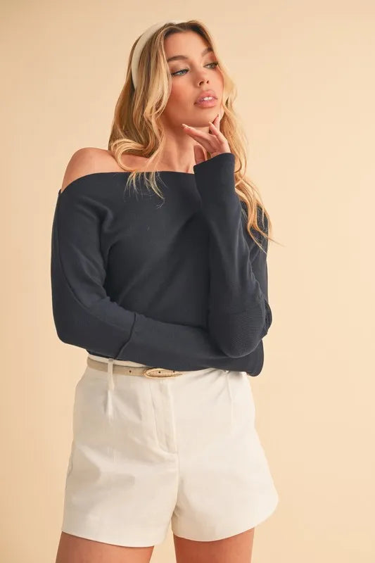 One Shoulder Long Sleeve Knit Top – outfit idea for women | Ro + Ivy