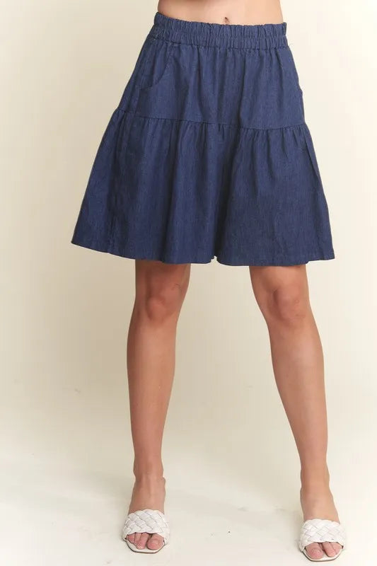 Elastic Waist Wide Leg Denim Shorts – outfit idea for women | Ro + Ivy
