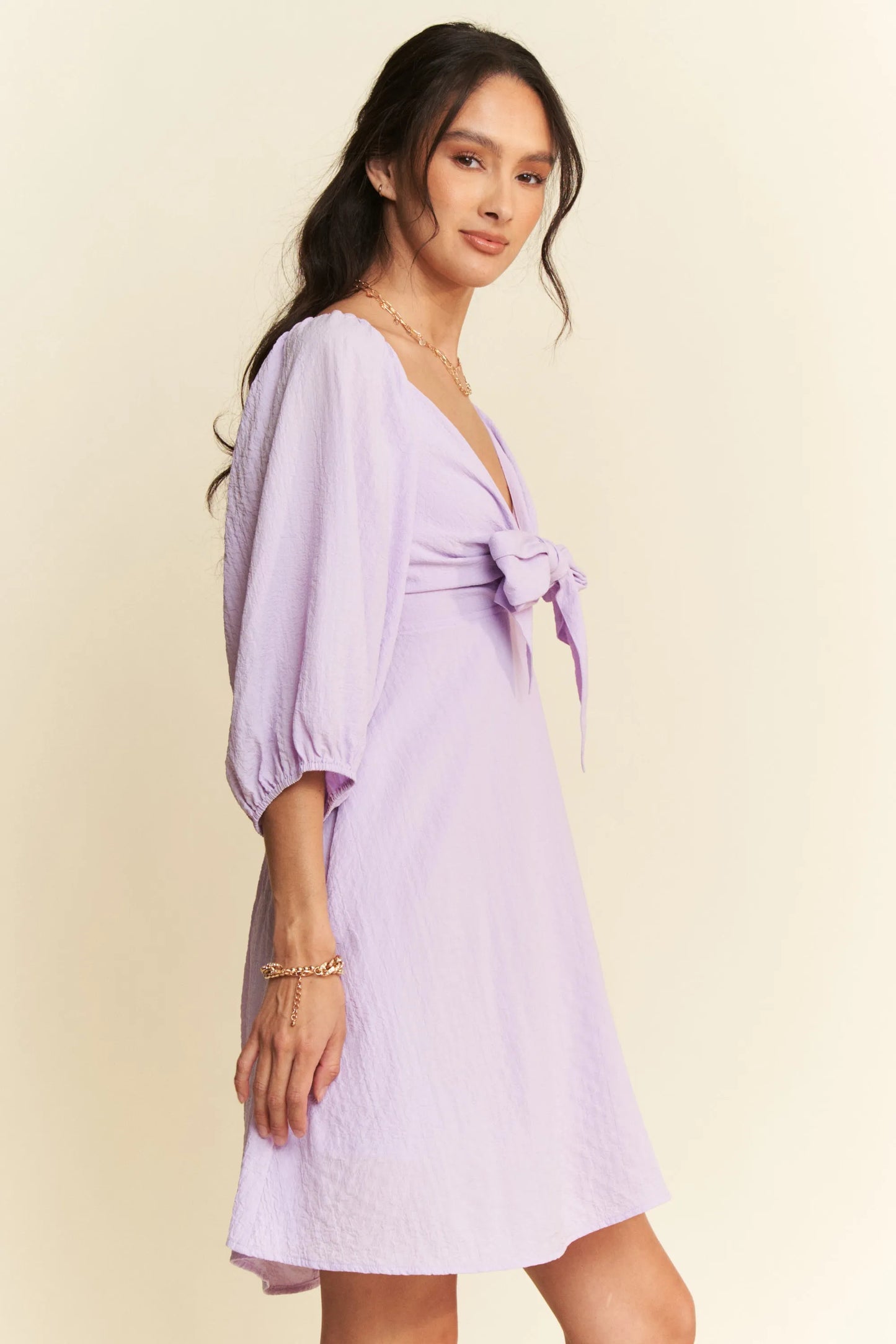 Self-Tie Puff Sleeve Smocking Open Back Mini Dress – outfit idea for women | Ro + Ivy