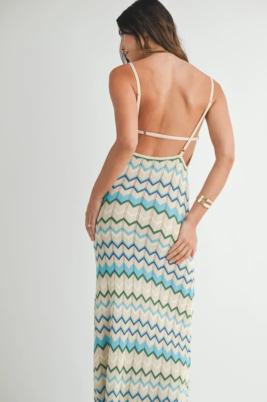 Lightweight Pointelle Chevron Knit Maxi Dress – outfit idea for women | Ro + Ivy