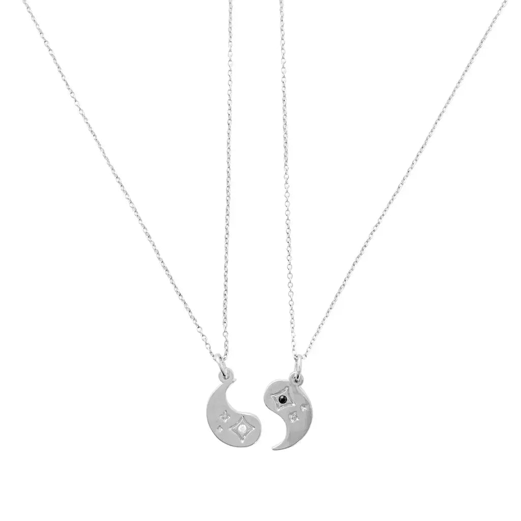 BFF Yin & Yang Crystal Necklace Duo — Friendship Gift Set Matching Pendants - Necklaces