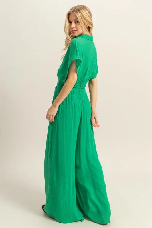 Kimono Sleeve Crop Top And Wide Leg Pants Set – outfit idea for women | Ro + Ivy