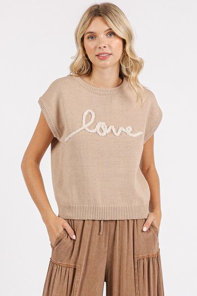 Contrast Letter Round Neck Cap Sleeve Knit Top - Ro + Ivy