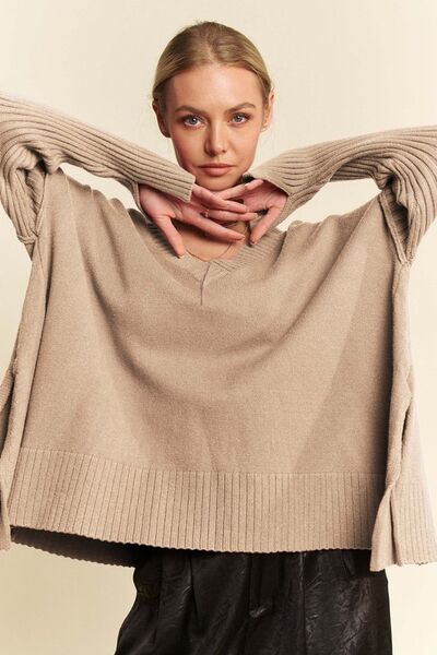 Ribbed Side Slit V-Neck Sweater | Trendy Sweaters Outfit Idea for Women by Ro + Ivy | Elevated Basics, Modern Comfort & Style