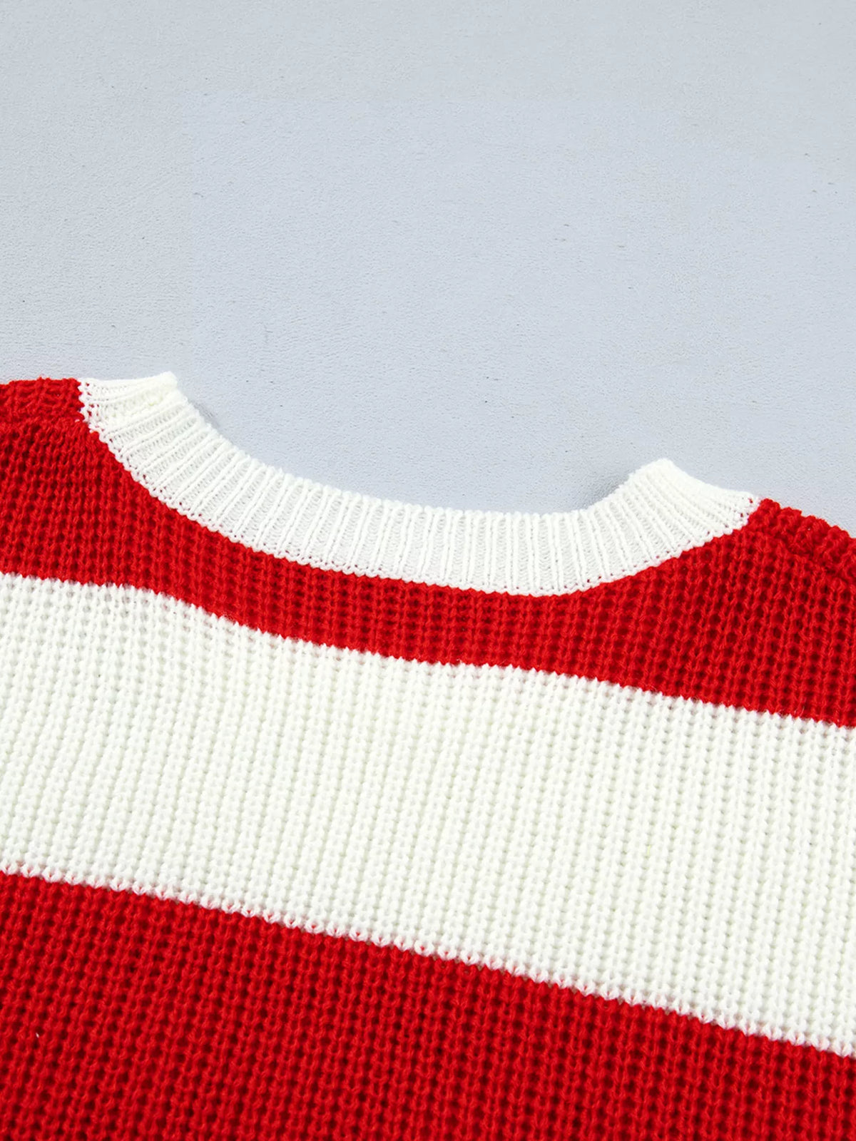 Striped Merry Christmas Drop-Shoulder Long-Sleeve Sweater