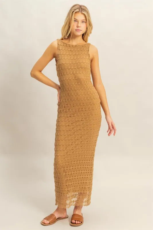 Sleeveless Crochet Open Back Maxi Dress – outfit idea for women | Ro + Ivy