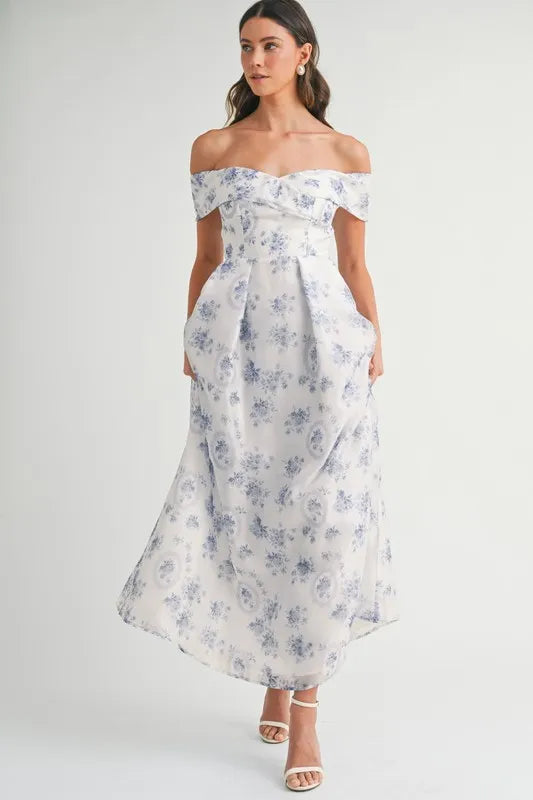 Floral Printed Off Shoulder Maxi Dress – outfit idea for women | Ro + Ivy