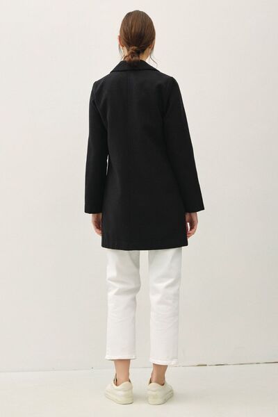 Single Button Long Sleeve Coat with Pockets - Ro + Ivy