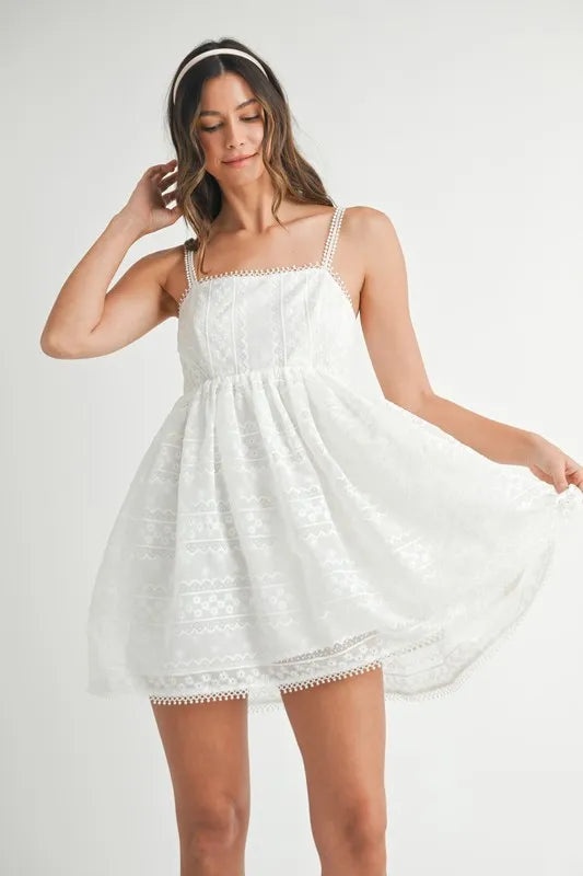 Eyelet Lace Babydoll Mini Cami Dress – outfit idea for women | Ro + Ivy