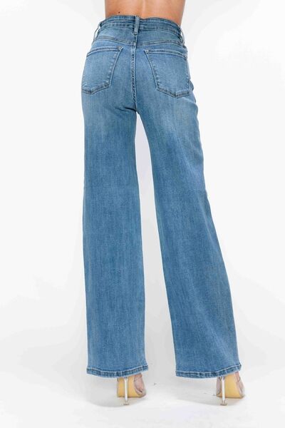Full Size High Rise Wide Leg Jeans with Pockets - Ro + Ivy