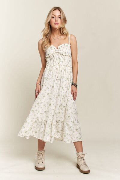 Smocked Floral Sweetheart Neck Cami Dress in Gum Leaf - Ro + Ivy