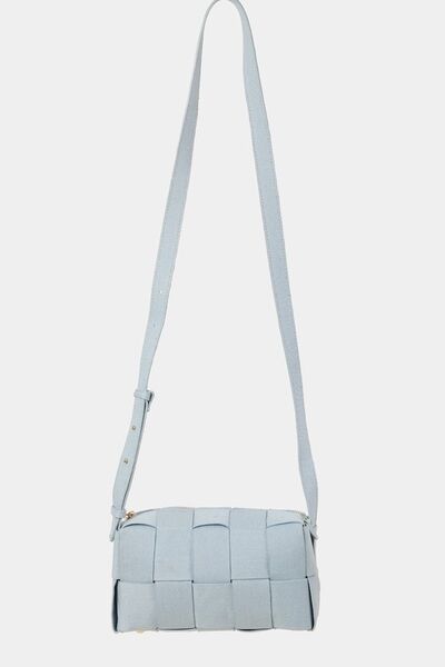 Light Blue One Size Woven Crossbody Bag with Adjustable Strap Trendy Crossbody Bags Outfit Idea for Women | Ro + Ivy