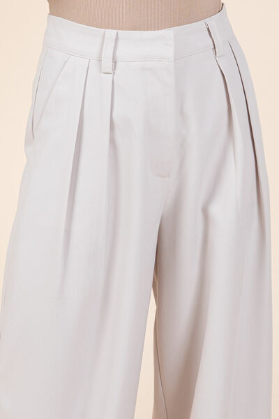 Pintuck Detail High Rise Pants in Gray - Ro + Ivy