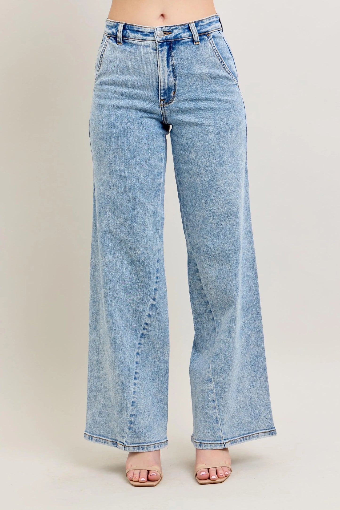 High Waist Wide Leg Jeans With Skewed Inseam – outfit idea for women | Ro + Ivy