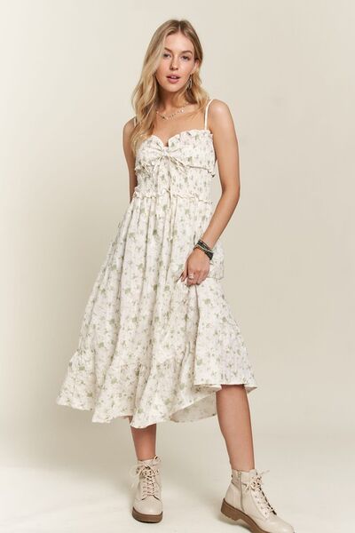 Smocked Floral Sweetheart Neck Cami Dress in Gum Leaf - Ro + Ivy