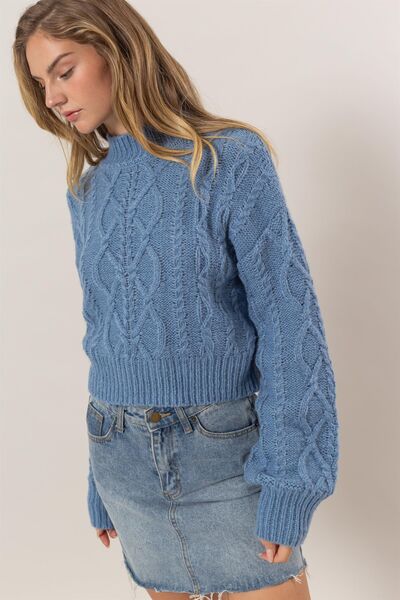 Cable-Knit Mock Neck Dropped Shoulder Sweater Trendy Sweaters Outfit Idea for Women | Ro + Ivy
