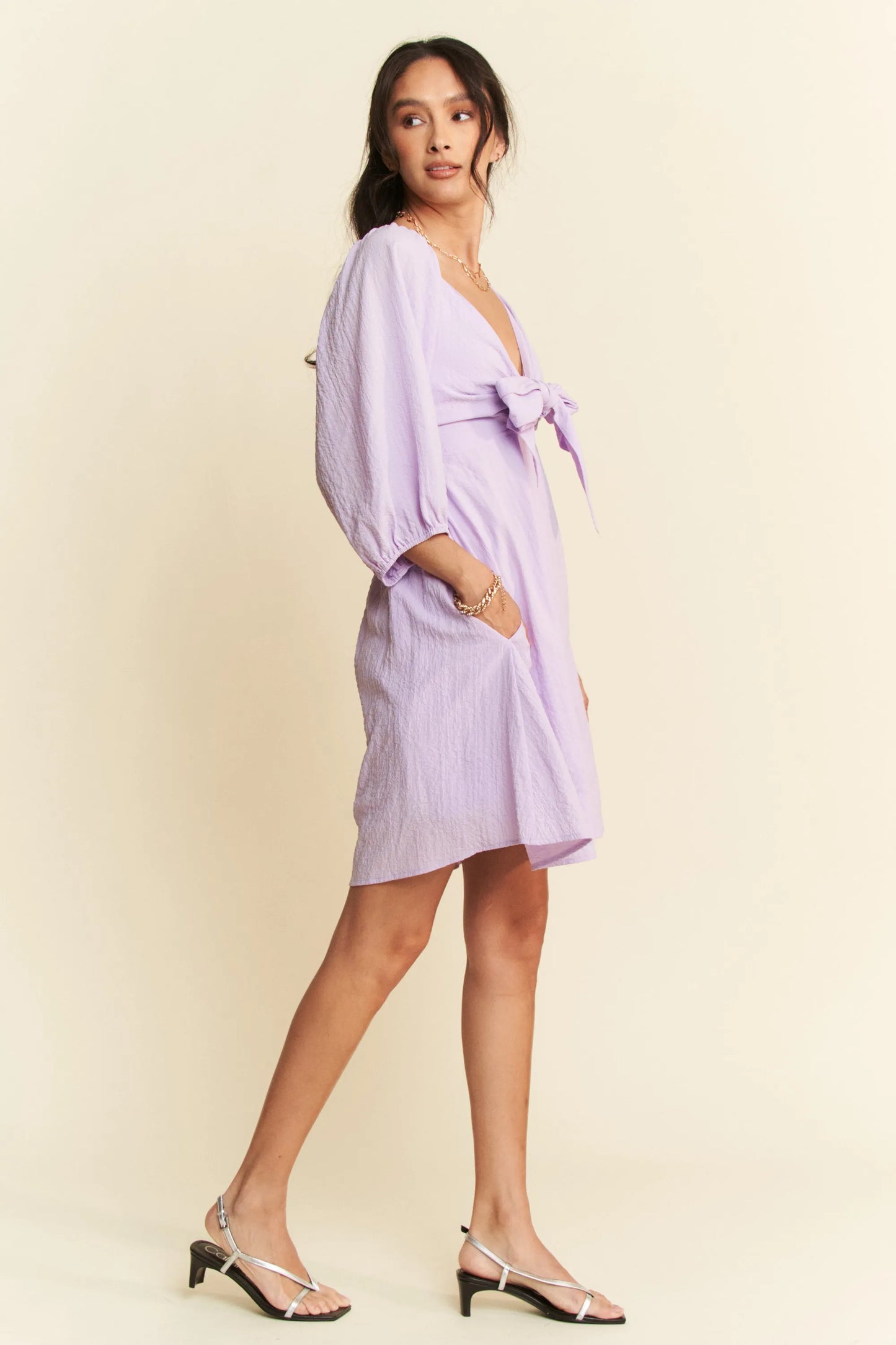 Self-Tie Puff Sleeve Smocking Open Back Mini Dress – outfit idea for women | Ro + Ivy