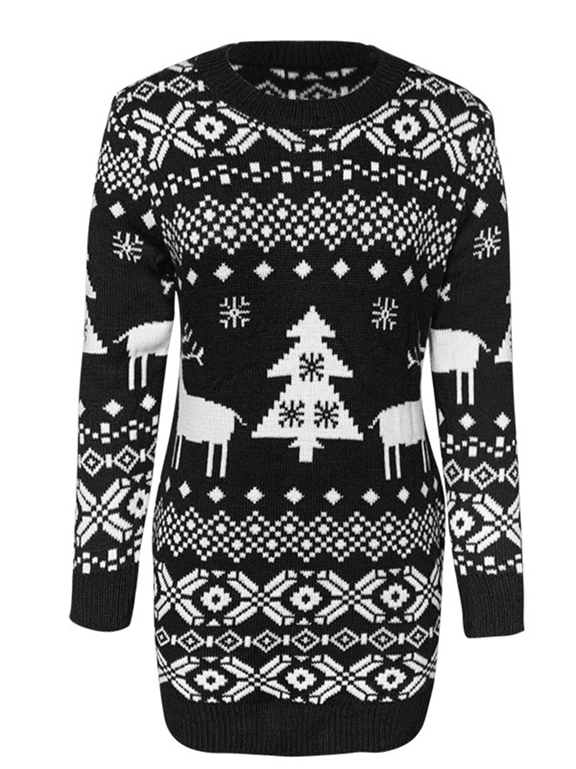 Christmas-Themed Round Neck Long-Sleeve Mini Sweater Dress