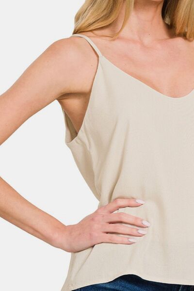Two Layered Spaghetti Strap Cami in Beige - Ro + Ivy