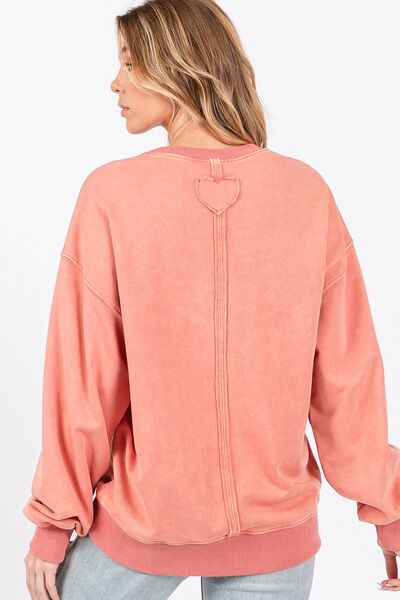LOVE Path Applique Drop Shoulder Sweatshirt in Pink Orange Trendy Sweatshirts Outfit Idea for Women | Ro + Ivy