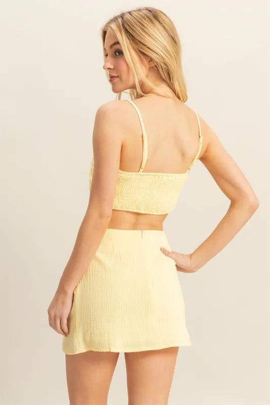 Ruched Bra Top and Mini Skirt Set – outfit idea for women | Ro + Ivy