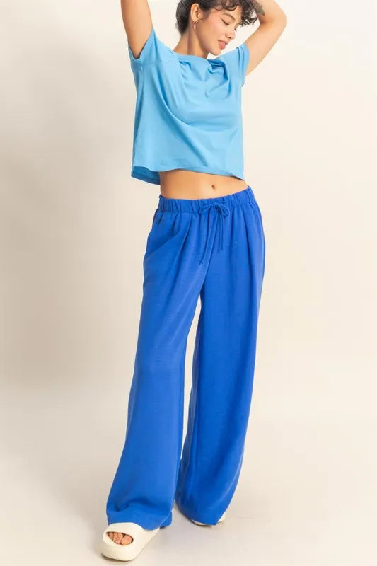 Elastic Waist Wide Leg Pants – COBALT outfit idea for women | Ro + Ivy