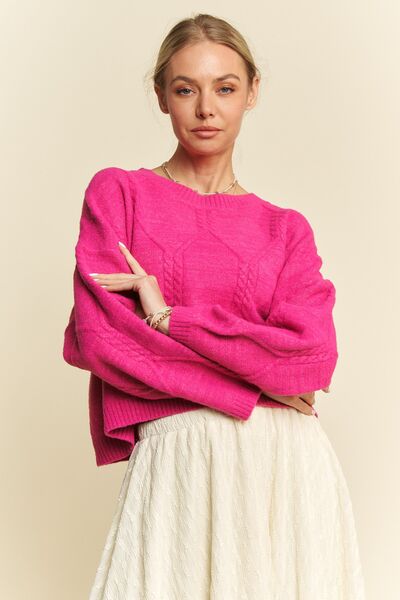 Diamond Cable Pattern Drop Shoulder Sweater in Pink - Ro + Ivy