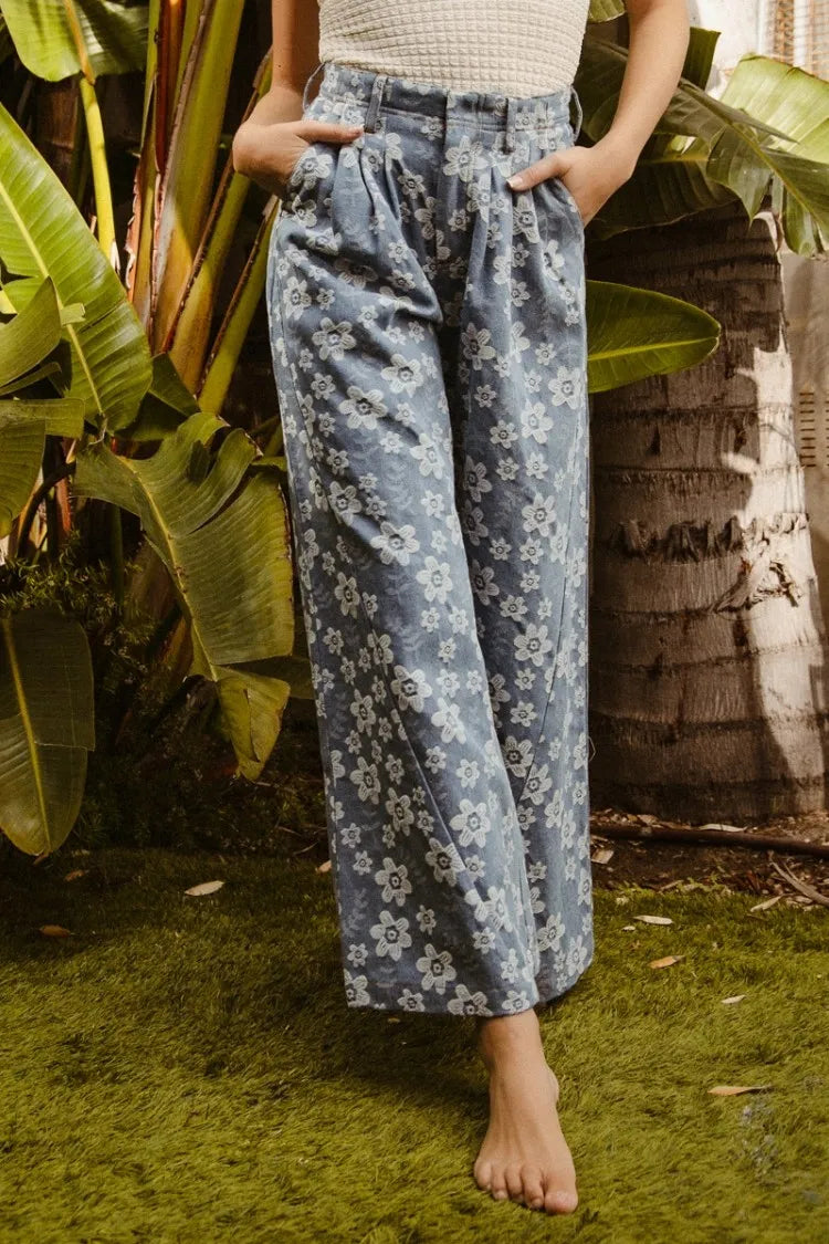Floral Texture Wide Leg Jeans – outfit idea for women | Ro + Ivy
