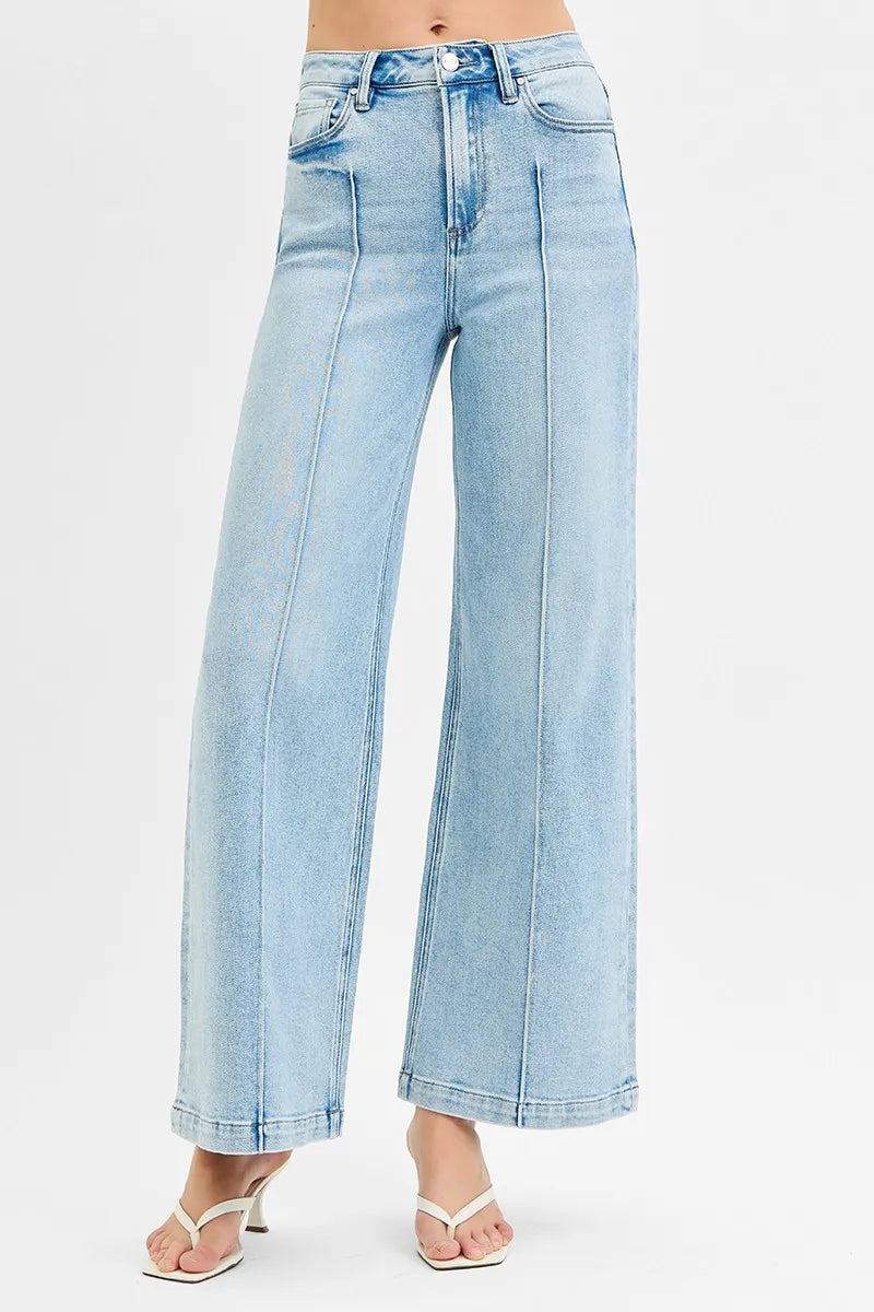 High Waist Pintuck Detailed Wide Leg Jeans – outfit idea for women | Ro + Ivy