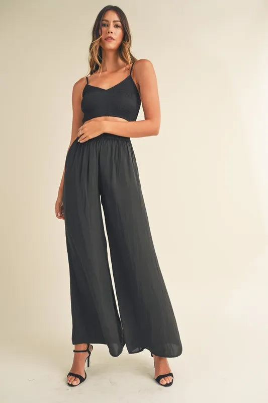 Smocked Bralette Crop Top And Wide Leg Pants Set – outfit idea for women | Ro + Ivy
