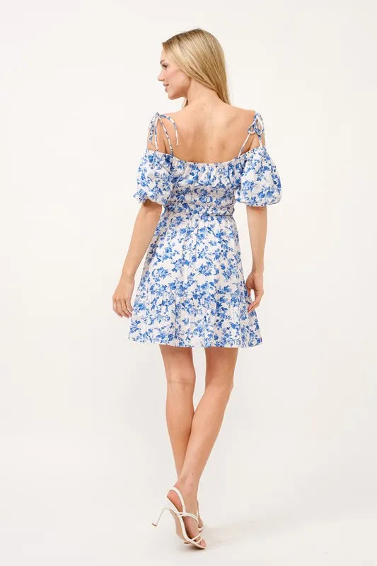 Off Shoulder Bubble Sleeve Mini Dress – outfit idea for women | Ro + Ivy