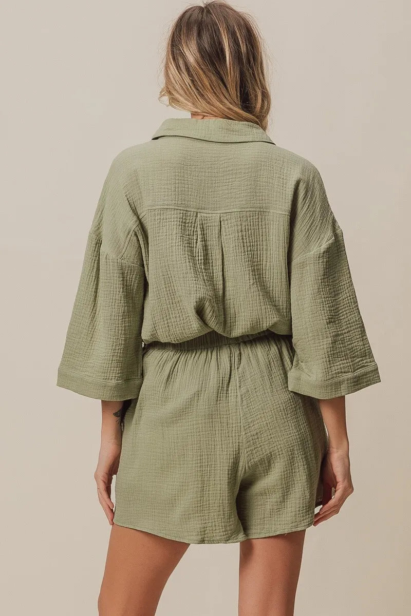 Crinkle Gauze Shirt And Short Set – outfit idea for women | Ro + Ivy