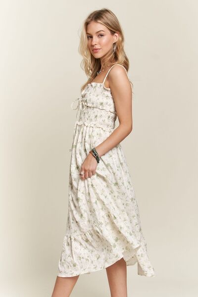 Smocked Floral Sweetheart Neck Cami Dress in Gum Leaf - Ro + Ivy