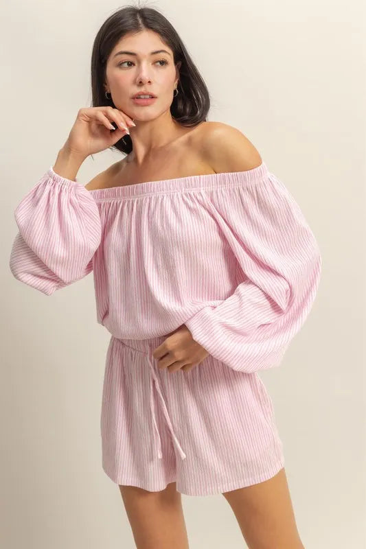 Off Shoulder Top And Shorts Set – outfit idea for women | Ro + Ivy