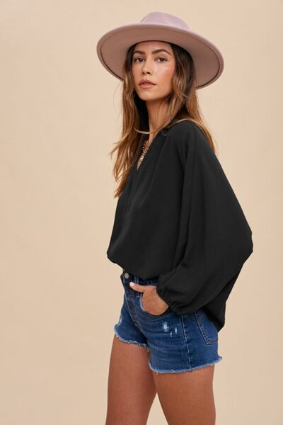 Notched Batwing Sleeve Blouse | Trendy Blouses Outfit Idea for Women by Ro + Ivy | Elevated Basics, Modern Comfort & Style