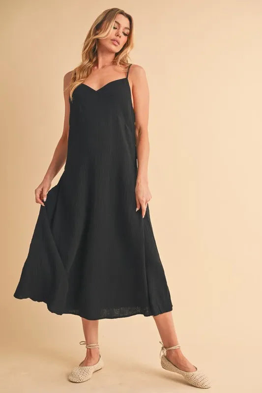 black cami midi dress ASOS Design - V-Neck Cami Satin Midi Slip Dress - Women - Polyester/Spandex - 6 US