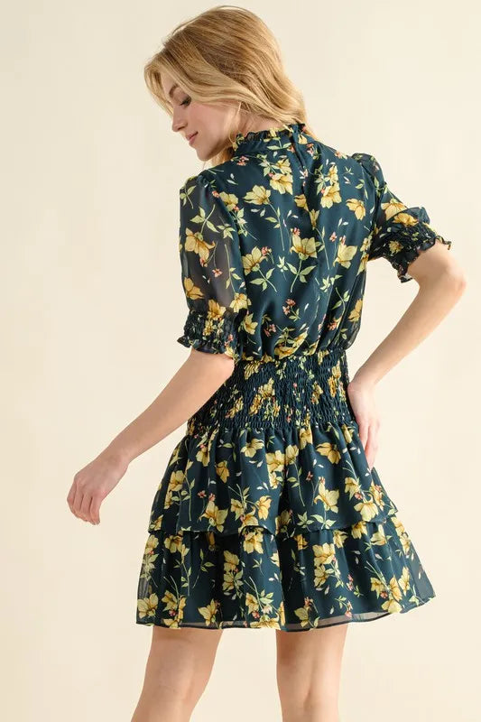Floral Print Smocked Waist Mini Dress – outfit idea for women | Ro + Ivy