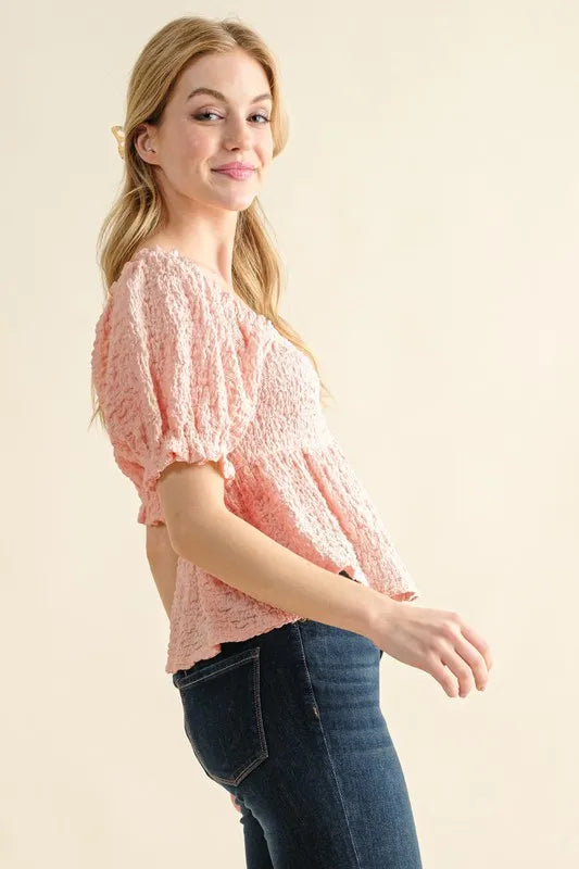 Lovely Textured And Smocked Top – outfit idea for women | Ro + Ivy