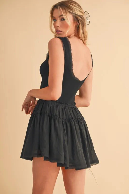Frill Sleeveless Drop Waist Mini Dress – outfit idea for women | Ro + Ivy